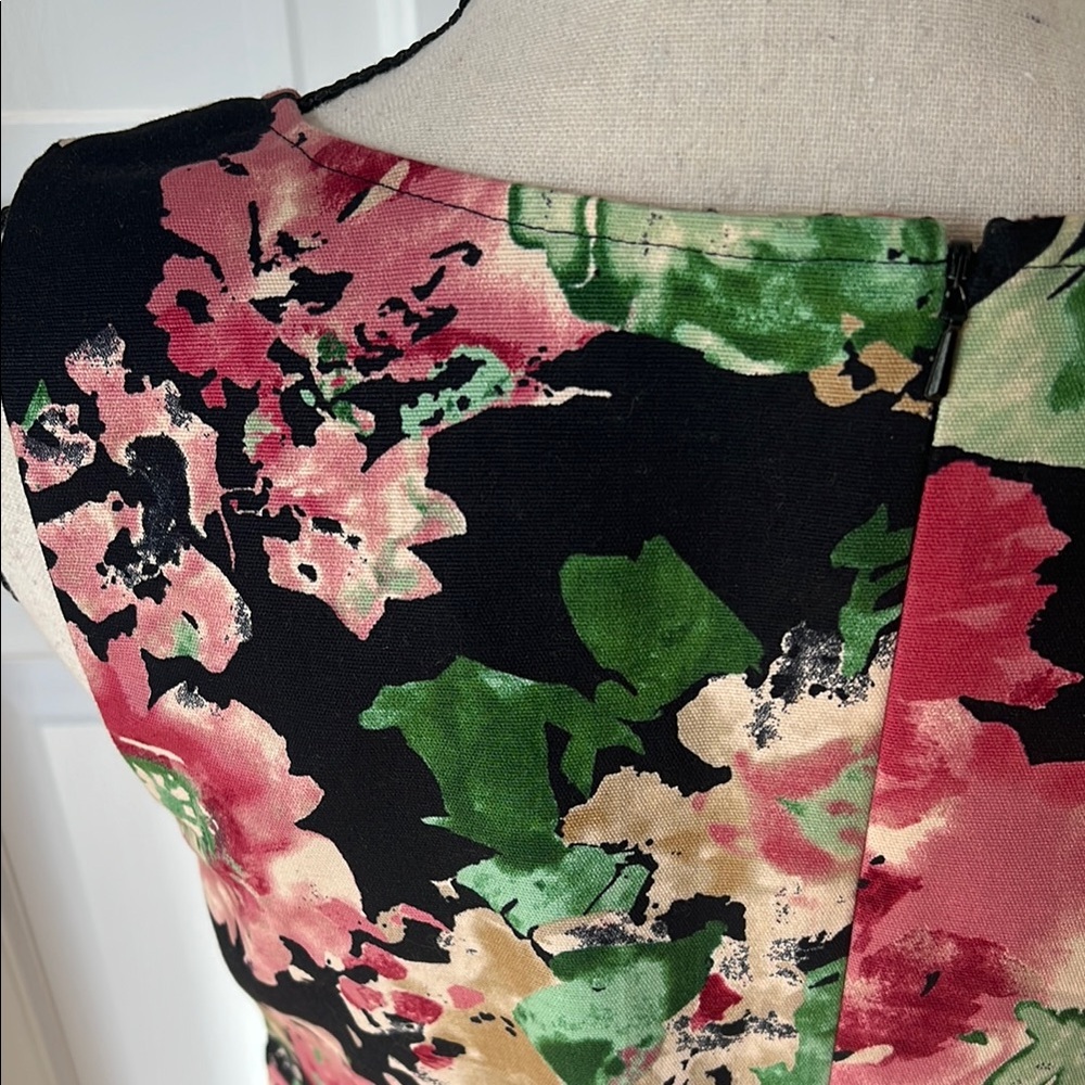 NEW Talbots Pink/Black Floral Sleeveless V Neck Dress, Fully Lined, Size 8 - Picture 3 of 16